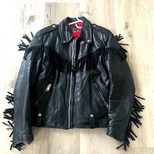 VINTAGE fringe leather motorcycle jacket